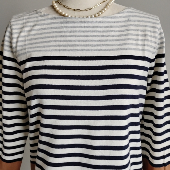 Talbots Cotton Breton Stripe Top Navy Cream Camel Classic Nautical Size M Petite - Picture 5 of 14